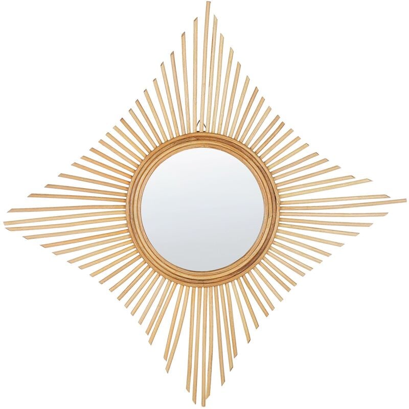 foto del prodotto beliani specchio da parete rotondo moderno con cornice in rattan chiaro 60 x 60 cm tagolu