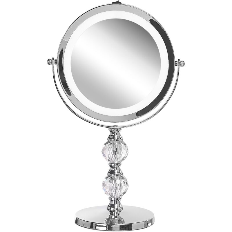 foto del prodotto beliani specchio da tavolo double face per trucco a led metallo argento 13 cm 1x 5x claira