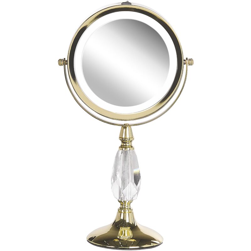 foto del prodotto beliani specchio da tavolo double face per trucco a led metallo oro 18 cm 1x 5x maury