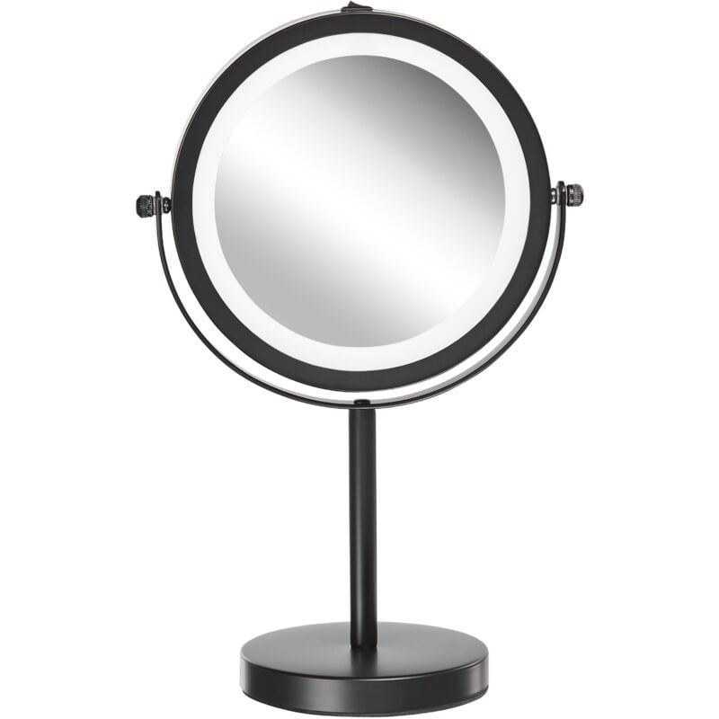 foto del prodotto beliani specchio da tavolo per trucco a led metallo nero 13 cm double face 1x 5x tuchan