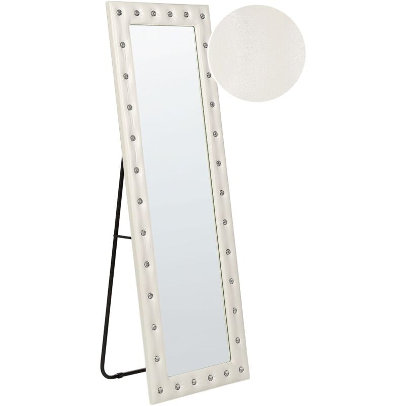 foto del prodotto beliani specchio da terra in ecopelle bianco 50 x 150 cm glamour ansouis