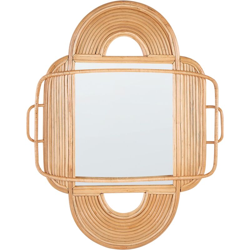 foto del prodotto beliani specchio decorativo da parete home d cor forma ovale telaio accessorio rattan naturale legno chiaro 70 x 90 cm alcorn
