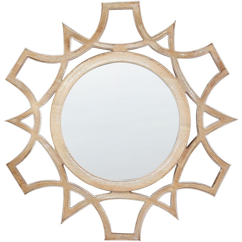 foto del prodotto beliani specchio decorativo parete moderno rotondo 60 cm mano legno chiaro iztapalapa