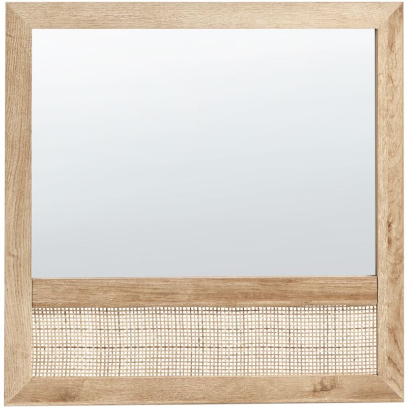 foto del prodotto beliani specchio moderno quadrato decorativo da parete 60 x 60 cm cornice in truciolato con legno chiaro di rattan rosell