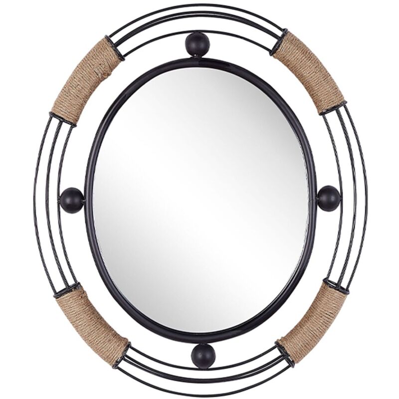 foto del prodotto beliani specchio ovale con cornice in legno e metallo nero 55 x 50 cm moulins