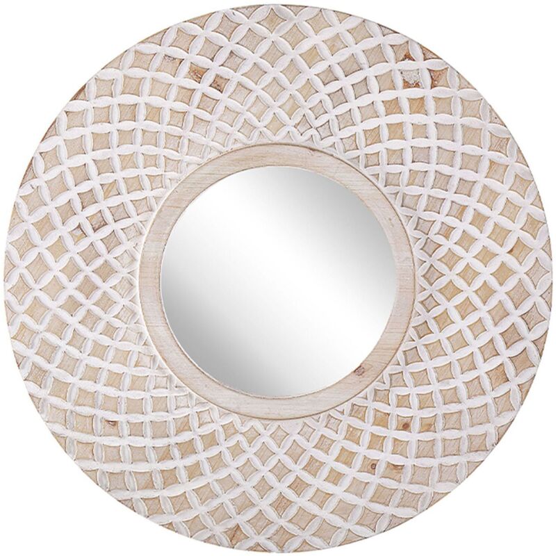 foto del prodotto beliani specchio rotondo decorativo in legno chiaro stile boho 60 cm pomaro