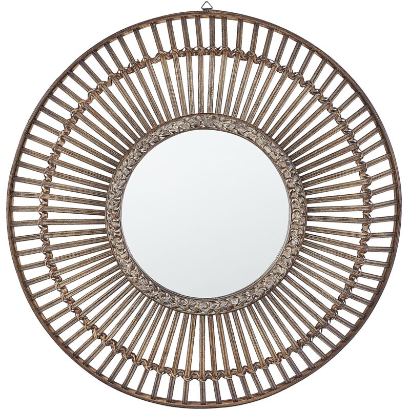 foto del prodotto beliani specchio rotondo decorativo in legno scuro stile boho 66 cm blasito