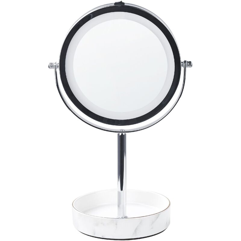 foto del prodotto beliani specchio trucco con luci led e telaio in ferro 20 cm argento e bianco savoie