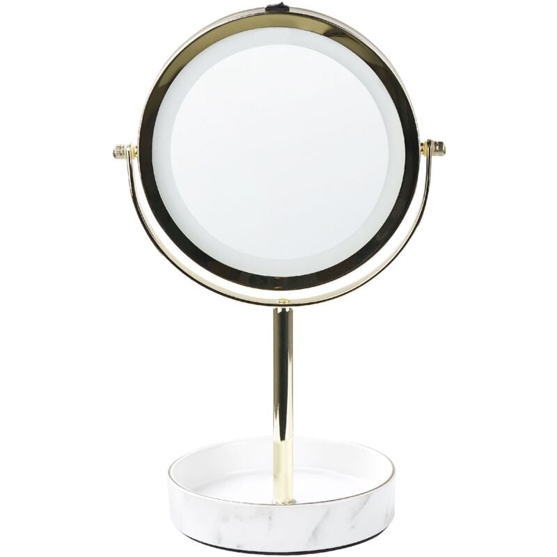 foto del prodotto beliani specchio trucco con luci led e telaio in ferro 20 cm oro e bianco savoie