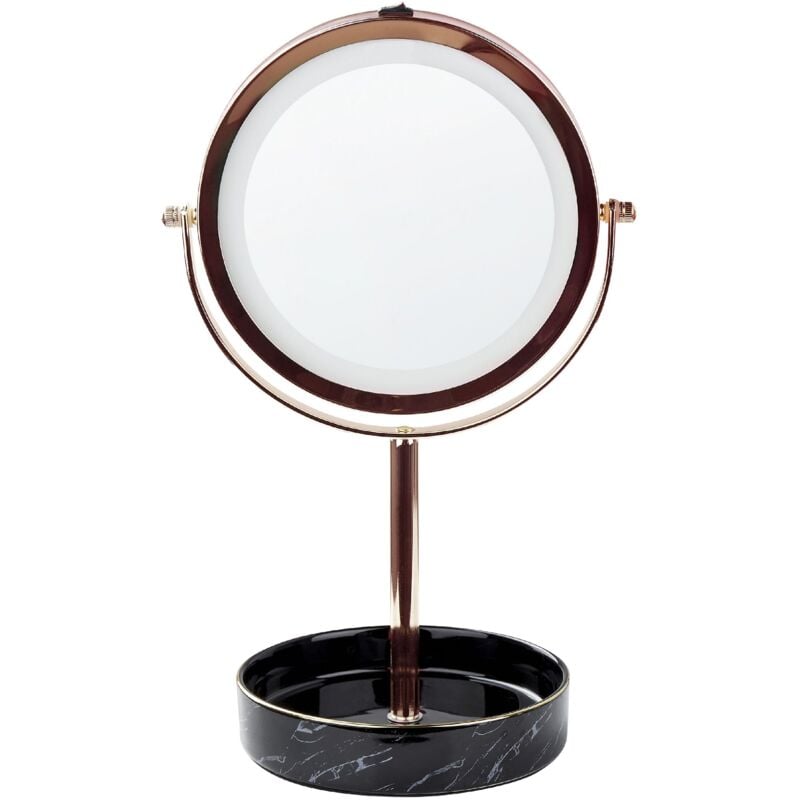 foto del prodotto beliani specchio trucco con luci led e telaio in ferro 20 cm oro rosa e nero savoie