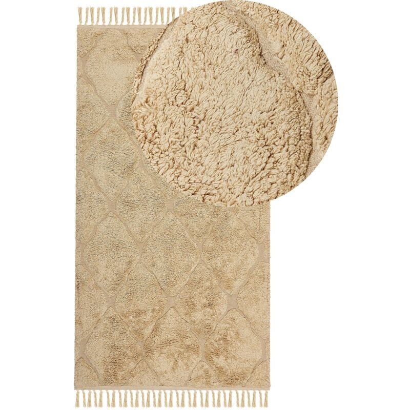 foto del prodotto beliani tappeto beige in cotone trapuntato motivo geometrico con nappe 80 x 150 cm sanliurfa