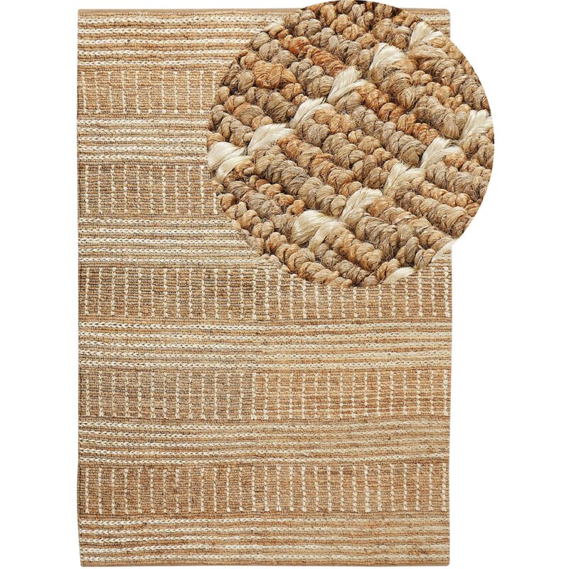 foto del prodotto beliani tappeto da corridoio in iuta beige intrecciato a mano con motivo a righe 200 x 300 cm corridoio kamberli