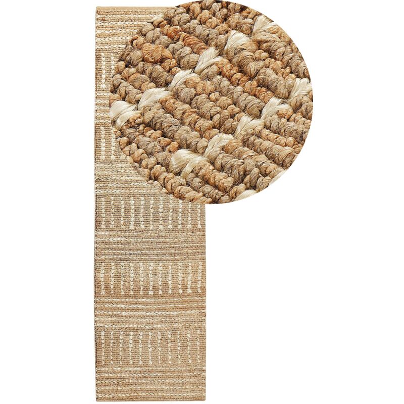 foto del prodotto beliani tappeto da corridoio in iuta beige intrecciato a mano con motivo a righe 80 x 300 cm corridoio kamberli
