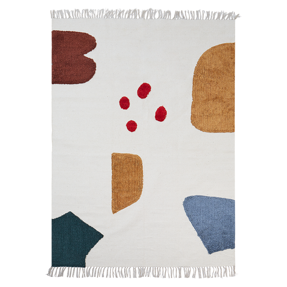 foto del prodotto beliani tappeto moderno in cotone con motivo astratto e nappe multicolore 140 x 200 cm tagveti