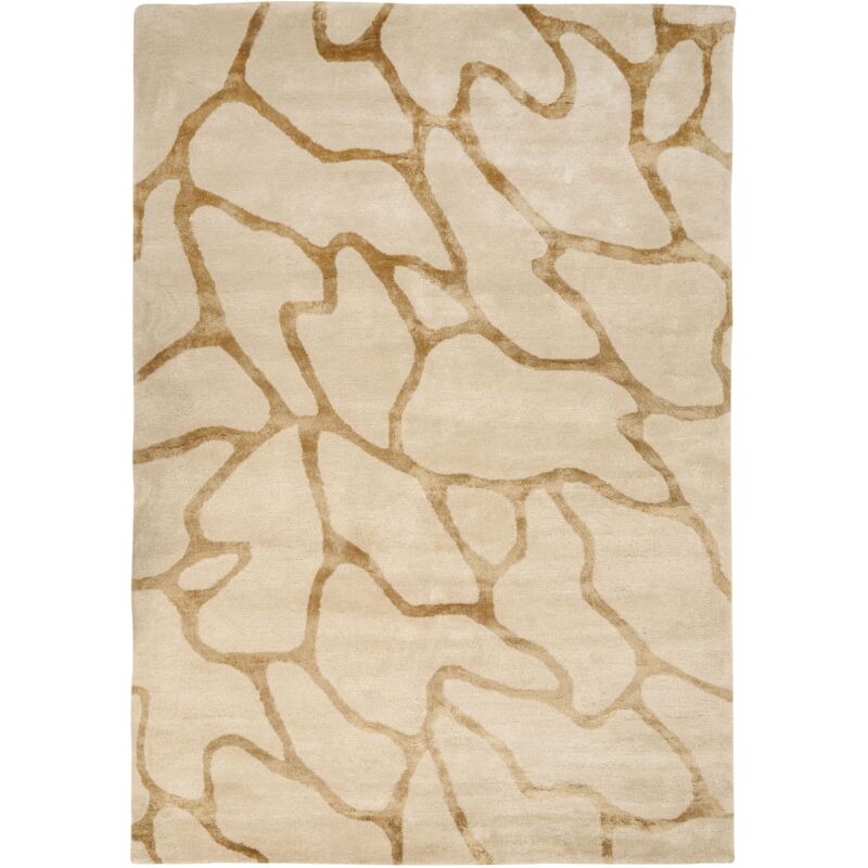 foto del prodotto beliani tappeto moderno in viscosa e lana fatto a mano con motivo geometrico beige 160 x 230 cm makola