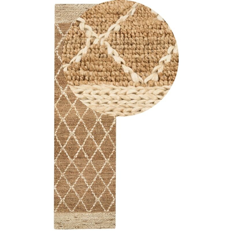 foto del prodotto beliani tappeto runner in iuta intrecciato a mano con motivo geometrico boho rustico 80 x 300 cm corridoio beige zorava