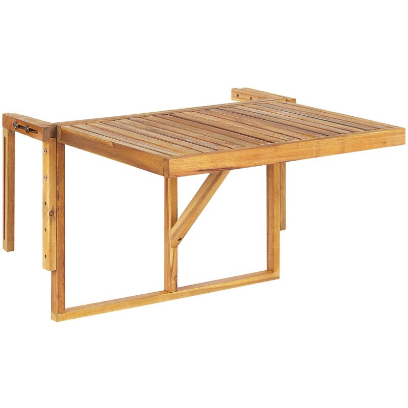 foto del prodotto beliani tavolino da balcone sospeso in legno di acacia chiaro 60 x 40 cm udine