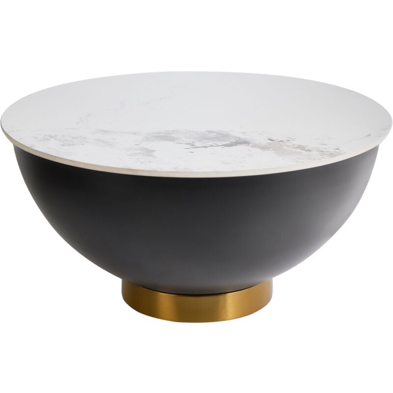 foto del prodotto beliani tavolino da caff piano in pietra sinterizzata bianco effetto naturale base in metallo nero accento oro con contenitore design moderno e