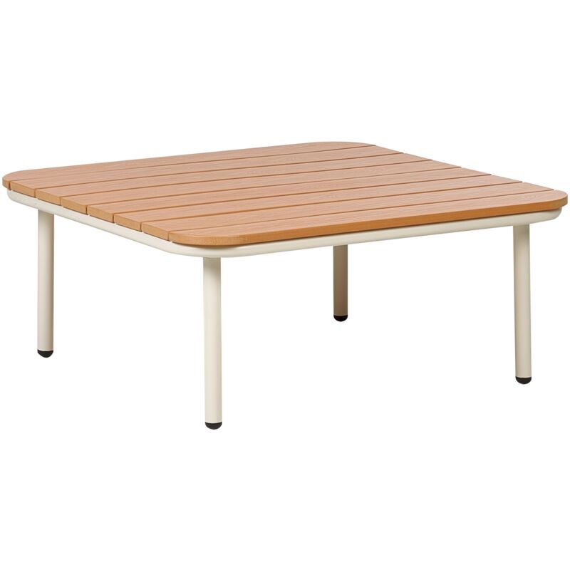 foto del prodotto beliani tavolino da giardino struttura in metallo e legno sintetico con piano a doghe in legno chiaro senise