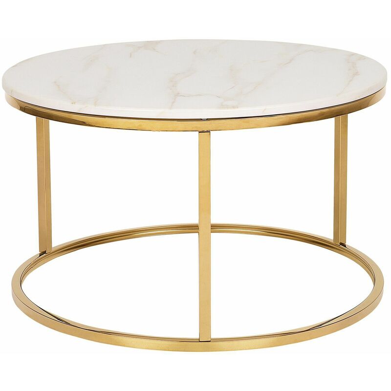 foto del prodotto beliani tavolino in metallo beige oro 70 cm piano in mdf effetto marmo coral