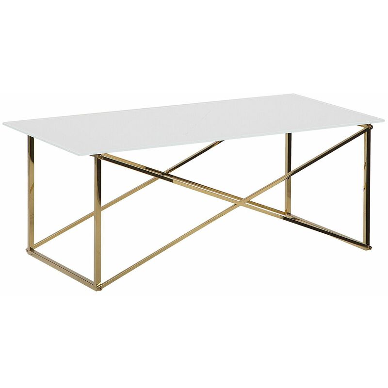foto del prodotto beliani tavolino piano bianco e vetro temperato base acciaio dorato 100 x 50 cm emporia