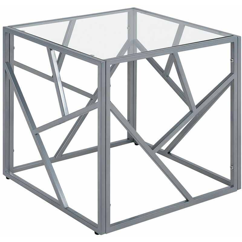 foto del prodotto beliani tavolino piano vetro trasparente struttura metallo argento cubo 50 x 50 cm orland