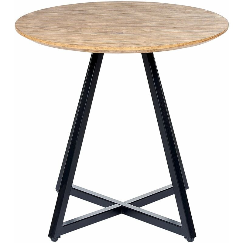 foto del prodotto beliani tavolino rotondo piano in metallo nero base legno chiaro industriale atoka
