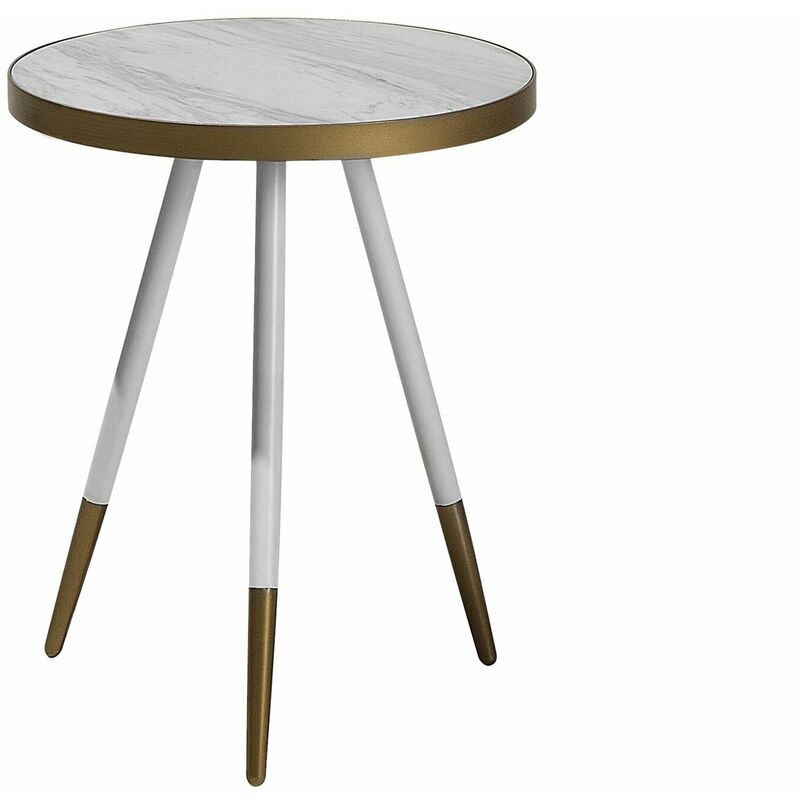 foto del prodotto beliani tavolino tondo da salotto effetto marmo base treppiede bianco e oro ramona