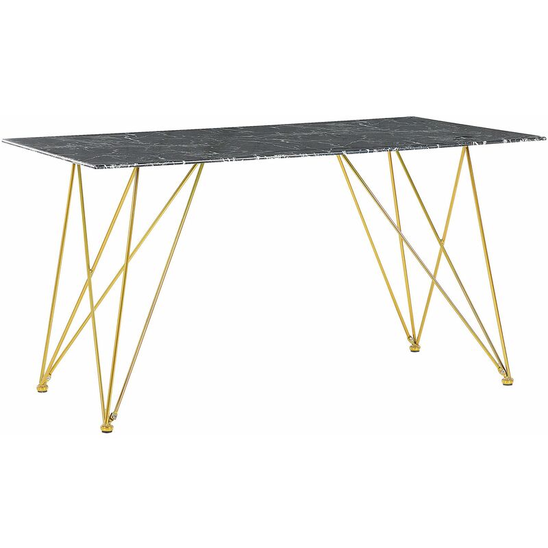 foto del prodotto beliani tavolo con piano effetto marmo nero in vetro gambe oro 140 x 80 cm kenton