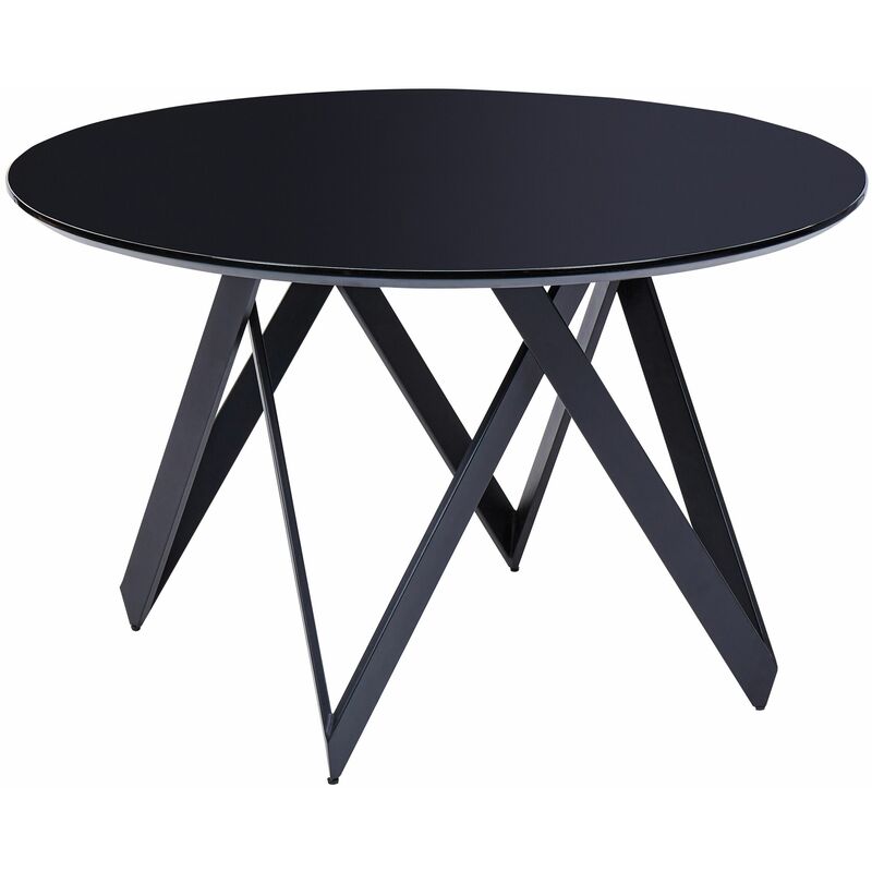 foto del prodotto beliani tavolo da cucina rotondo moderno con piano lucido in mdf e gambe in acciaio 120 cm nero oxhill