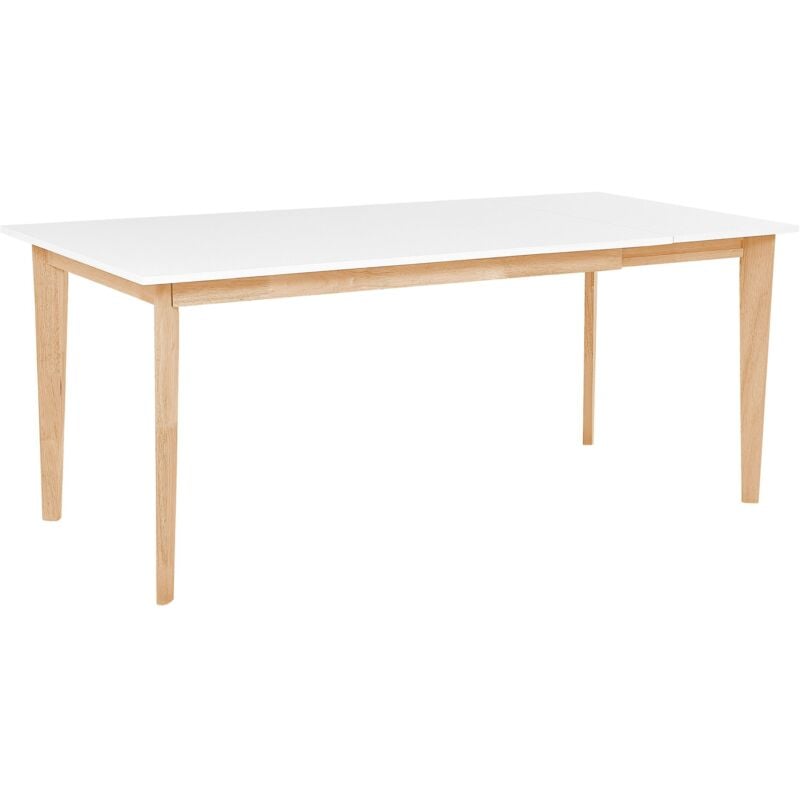foto del prodotto beliani - tavolo da pranzo allungabile mdf bianco con gambe in legno di gomma sola