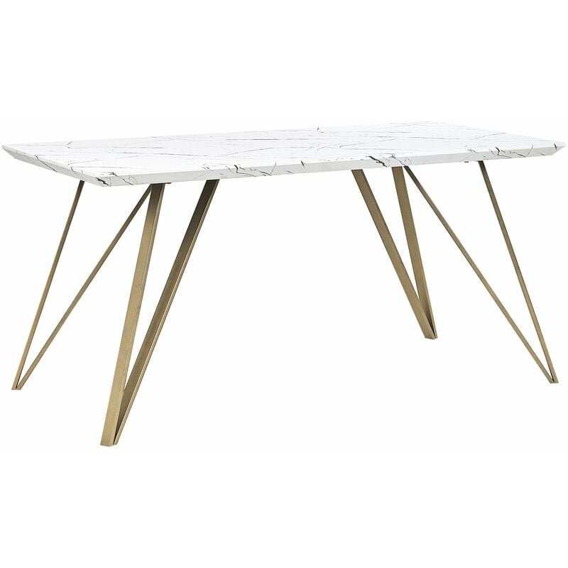 foto del prodotto beliani tavolo da pranzo glam piano bianco effetto marmo 150 x 80 cm molden