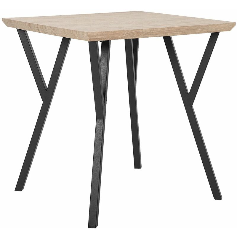 foto del prodotto beliani tavolo da pranzo piano in legno chiaro gambe in metallo nero 70 x 70 cm bravo