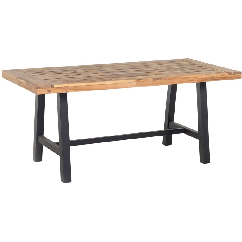 foto del prodotto beliani tavolo da pranzo piano legno di acacia chiaro gambe nere 170 x 80 cm scania