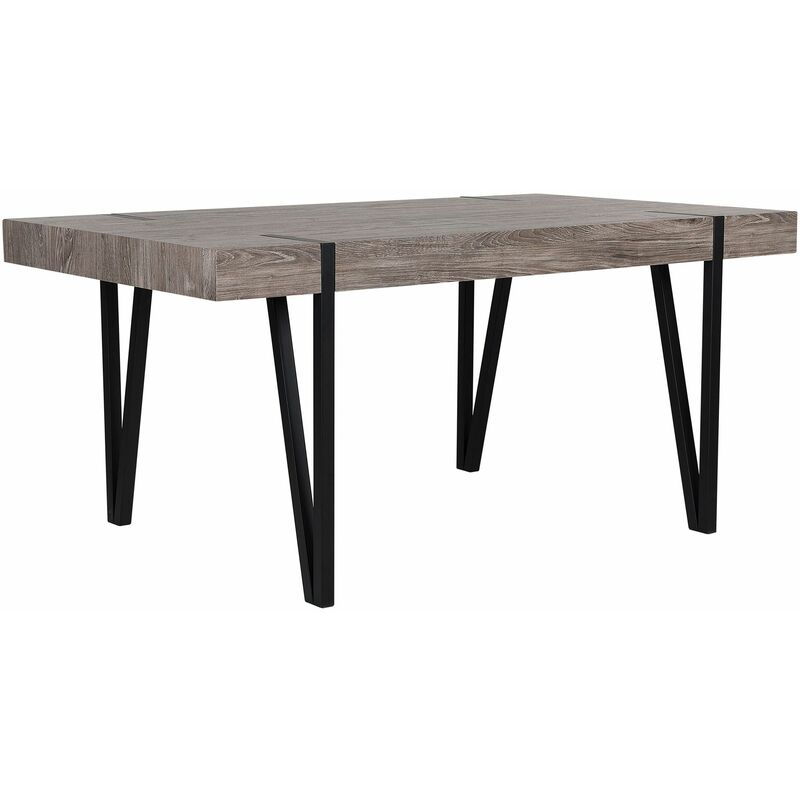 foto del prodotto beliani tavolo da pranzo piano legno scuro gambe in metallo nero 150 x 90 cm adena