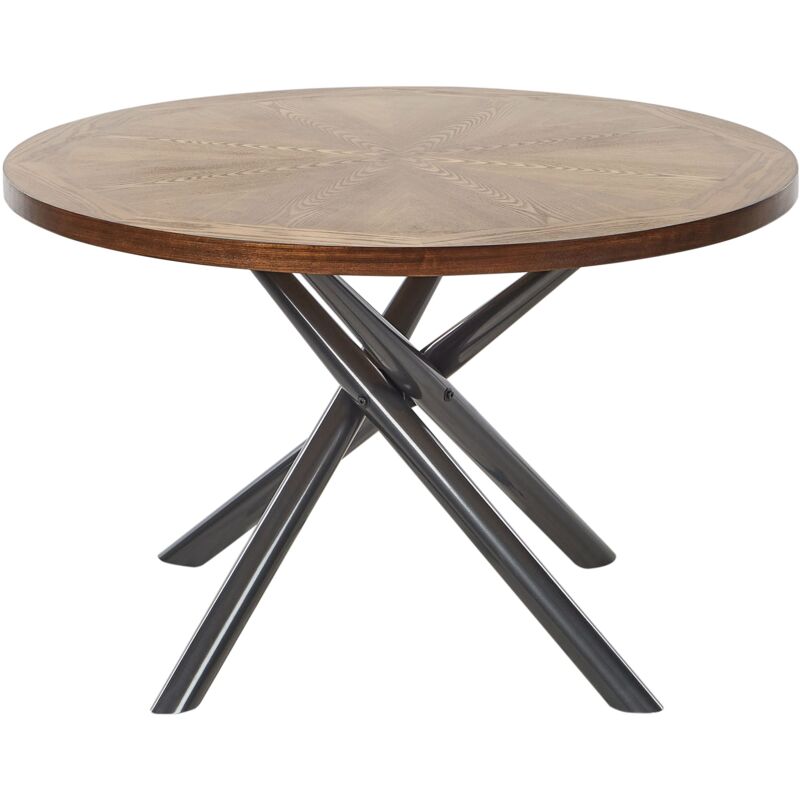 foto del prodotto beliani tavolo da pranzo piano rotondo mdf grigio gambe incrociate in metallo 4 6 persone 120 cm legno scuro lorenzo