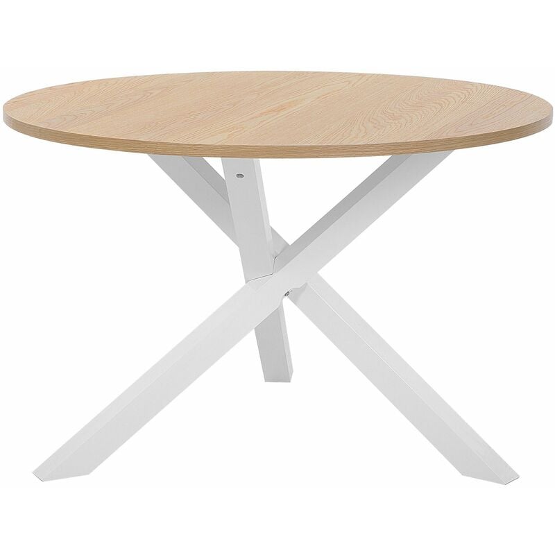 foto del prodotto beliani tavolo da pranzo rotondo piano in legno chiaro gambe bianche 120 cm jacksonville