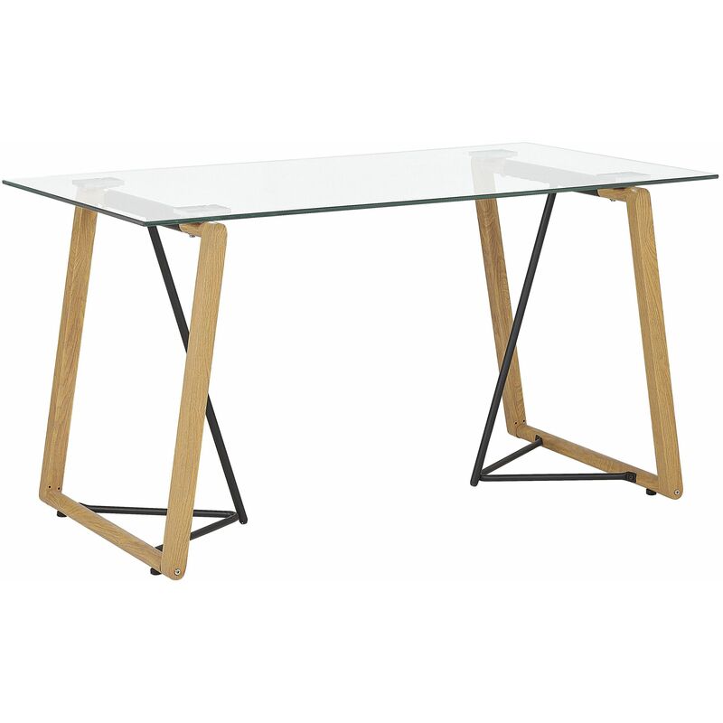 foto del prodotto beliani tavolo da pranzo vetro con gambe metallo marrone e nero 140 x 80 cm tacoma