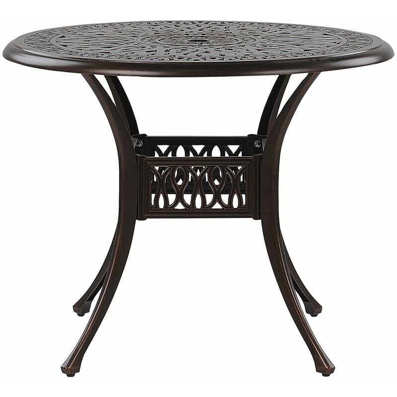 foto del prodotto beliani tavolo rotondo da giardino stile vintage alluminio marrone scuro 90 cm ancona