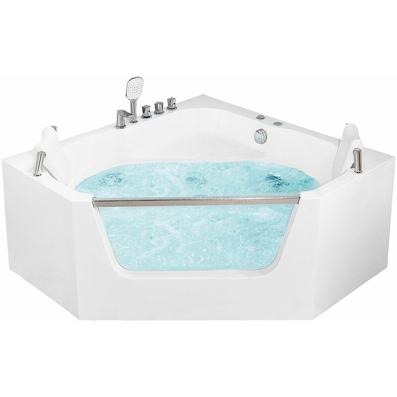foto del prodotto beliani vasca da bagno angolare moderna funzione idromassaggio con poggiatesta acrilico 1500 x 1500 mm bianco cantalla