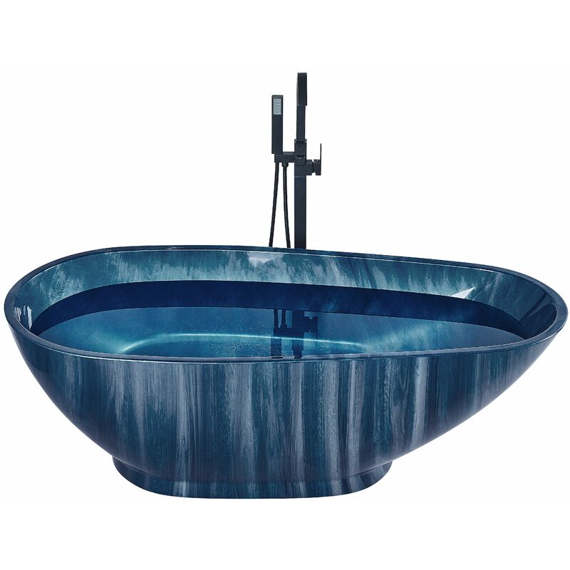 foto del prodotto beliani vasca da bagno freestanding in acrilico sanitario blu navy ovale 170 cm rioja