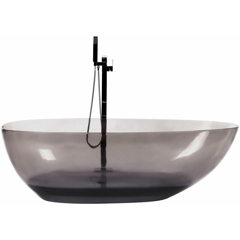 foto del prodotto beliani vasca da bagno moderna con superficie solida ovale trasparente nero 1690 x 780 mm blancarena