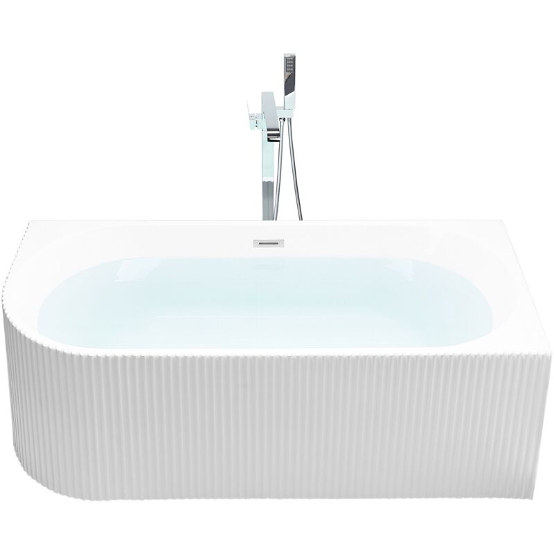 foto del prodotto beliani vasca moderna angolare sinistra 170 x 80 cm acrilico finitura scanalata bagno bianco oopaco gocta