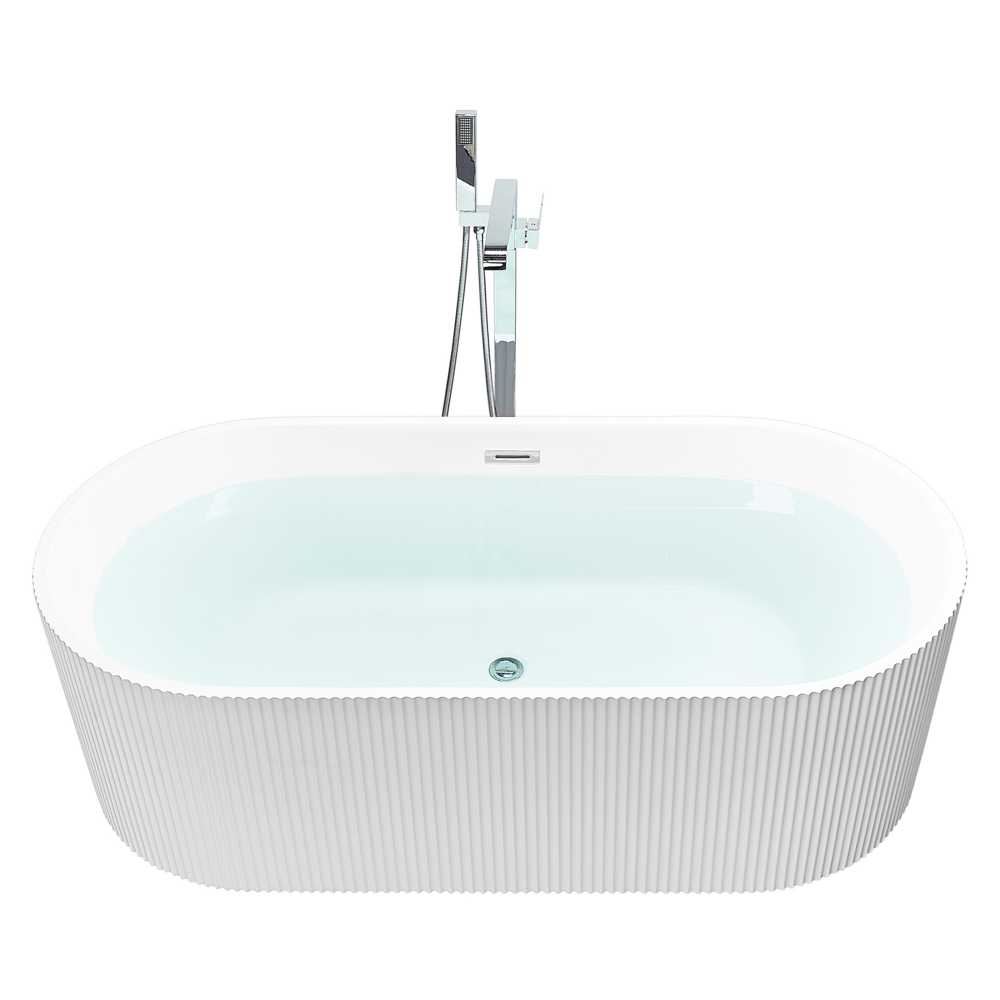 foto del prodotto beliani vasca moderna freestanding ovale 170 x 80 cm acrilico finitura scanalata bagno bianco opaco gocta