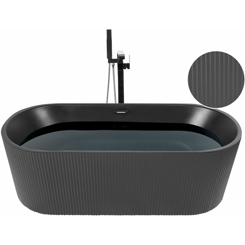 foto del prodotto beliani vasca moderna freestanding ovale 170 x 80 cm acrilico finitura scanalata bagno nero opaco gocta