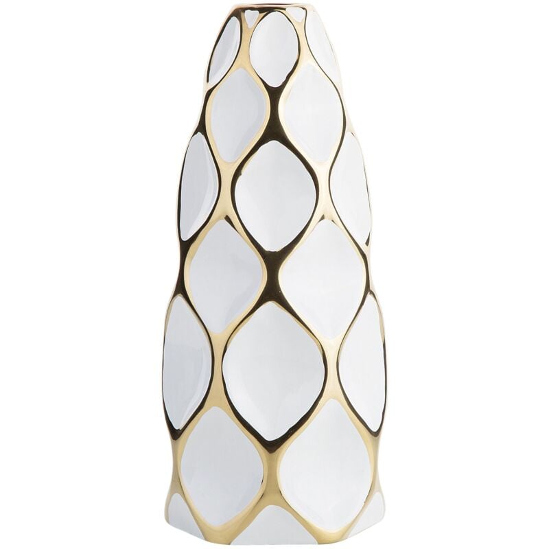 foto del prodotto beliani vaso da fiori in gres porcellanato bianca decorazione dorata geometrica 36 cm avila