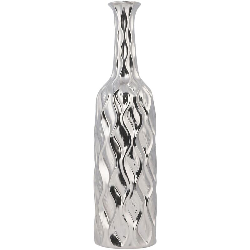 foto del prodotto beliani vaso decorativo a forma di bottiglia in gres porcellanato argento 12 x 45 cm bassania