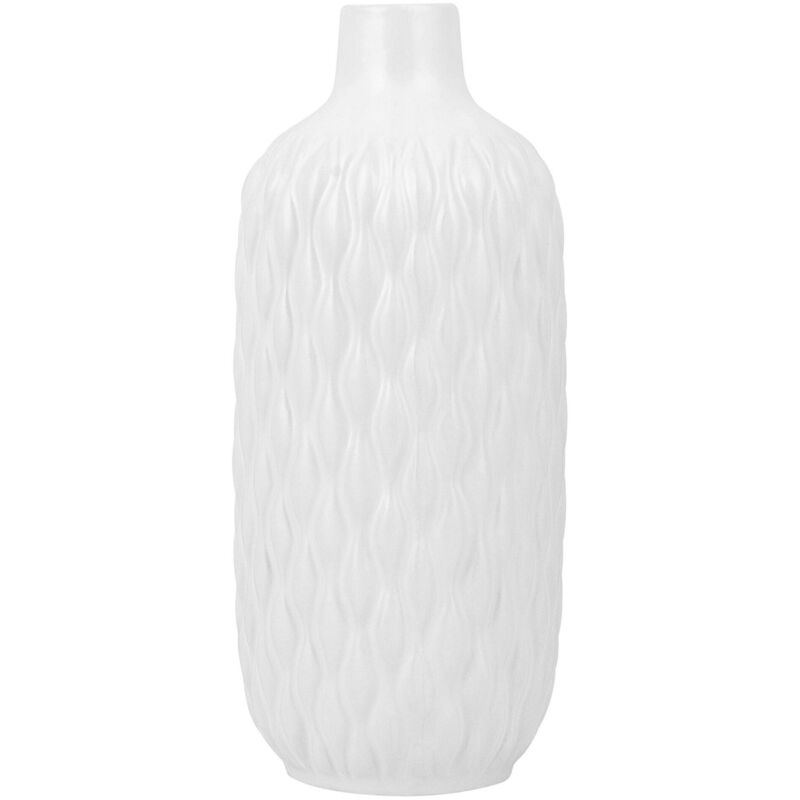 foto del prodotto beliani vaso decorativo alto in gres porcellanato bianca a forma di bottiglia 14 x 31 cm emar