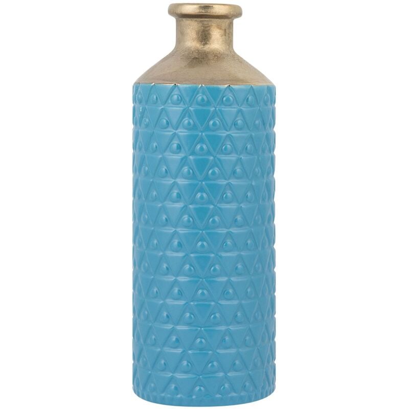 foto del prodotto beliani vaso decorativo da tavolo in gres porcellanato blu e oro 14 x 39 cm arsin
