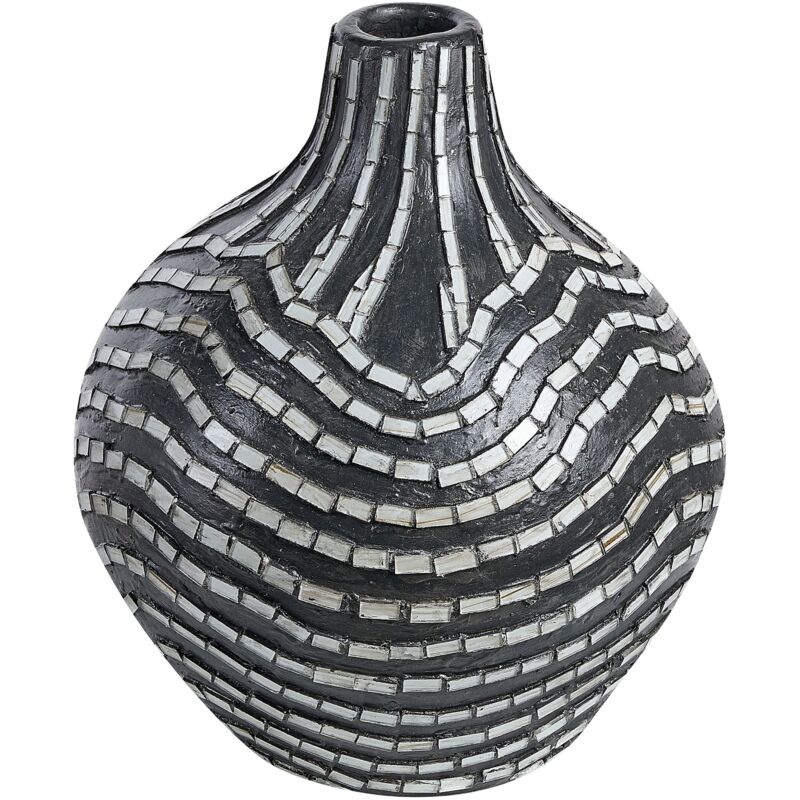 foto del prodotto beliani vaso decorativo fatto a mano in terracotta a righe 35 cm accessorio bianco e nero kualu